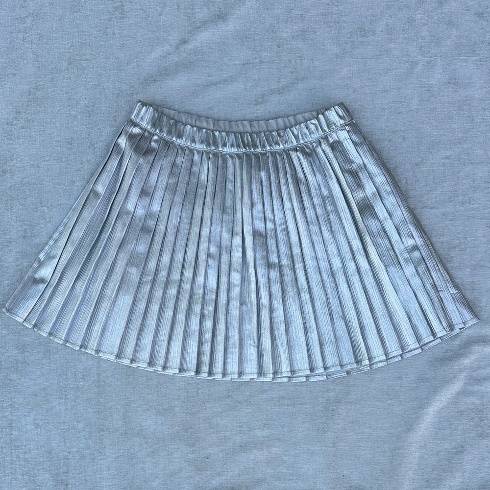 Girls Silver Metallic Pleated Skirt Size L Owillo Foil Party Dance Holiday Skirt